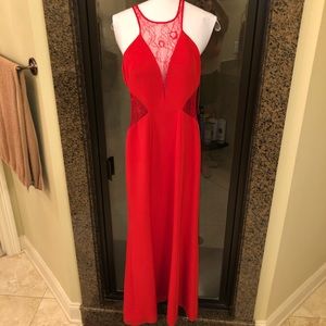 LONG red dress with lace detail